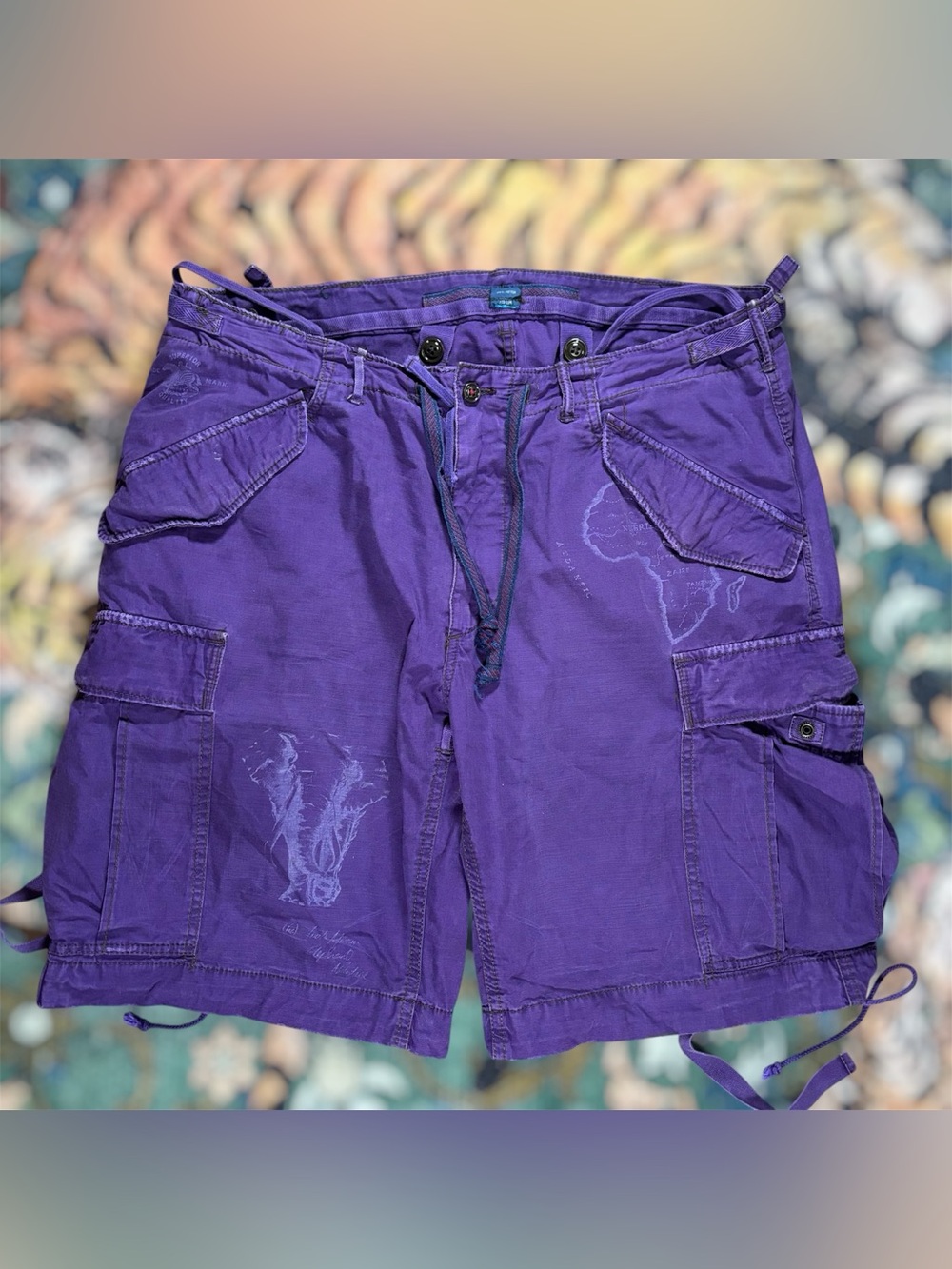 Vintage Polo Ralph Lauren Surplus Cargo Shorts Purple Safari Stencil Military 36